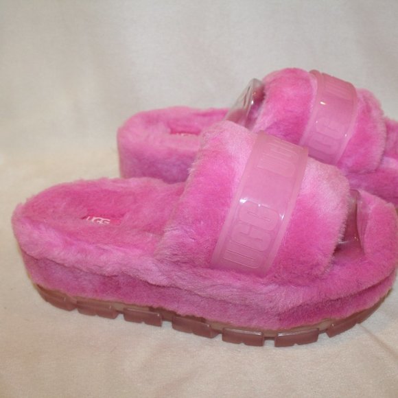 NIB UGG FLUFFITA WEDGE SLIP ON SHEARLING SLIP ON SLIPPER SANDALS PINK - Picture 3 of 8